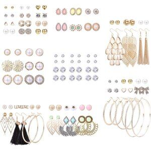 61-63 Pairs Assorted Multiple Stud Earrings for Women Simple Cute Flower Big Hoo